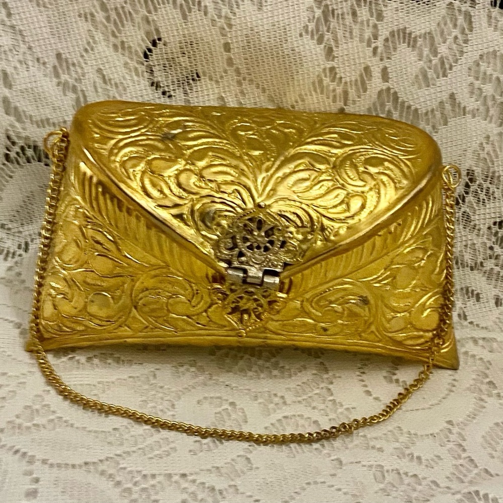Antique-Art Deco Elegant Brass Handbag-Crossbody 6.5in x 3.5in x 3in